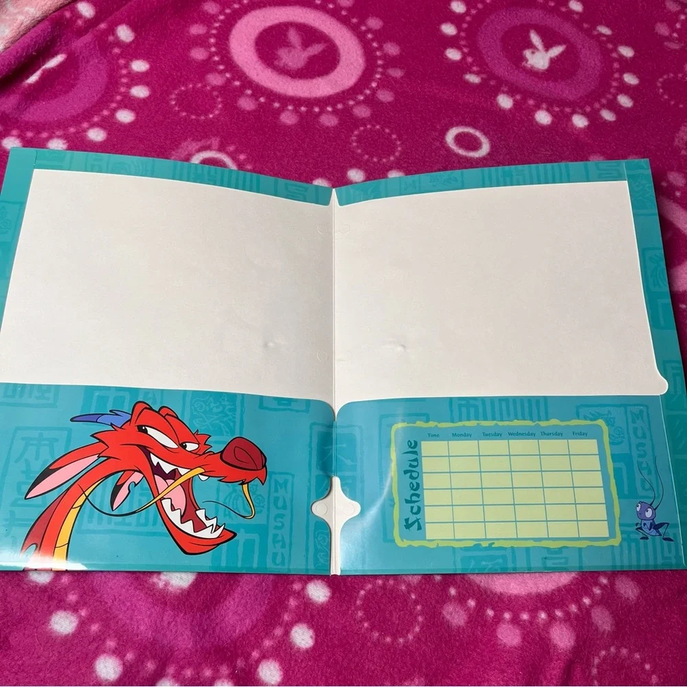Vintage Disney Mulan Mushu & Cri-kee Portfolio 2 Pocket School Folder Y2k